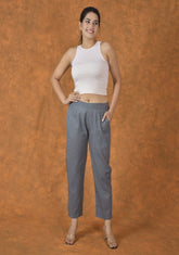 Gray Solid Cotton Trouser Pant