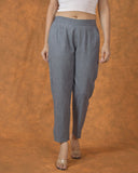 Gray Solid Cotton Trouser Pant