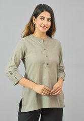 Women Roll-Up Sleeves Pure Cotton Straight Kurti