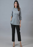 Gray White Cotton Checks Women Top-10282