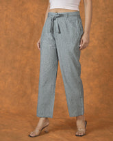 Gray White Cotton Stripe Belt Pant