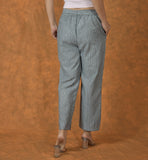 Gray White Cotton Stripe Belt Pant