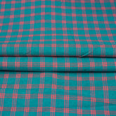 Green Pink Triple Line Checks Cotton Handloom Fabric
