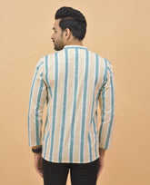Combo of 3 Men Kurtas Stripe Cotton Handloom Sky Blue Green and Gray
