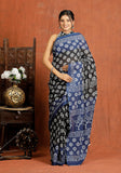 Bagru Block Print Cotton mulmul Sarees With Running Black Purple HS-5069