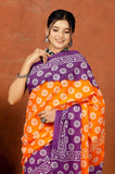 Bagru Block Print Cotton mulmul Sarees With Running Orange Purple HS-5070