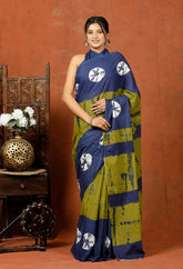 Bagru Block Print Cotton mulmul Sarees With Running Green Purple HS-5071