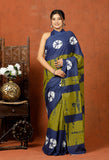 Bagru Block Print Cotton mulmul Sarees With Running Green Purple HS-5071