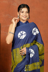 Bagru Block Print Cotton mulmul Sarees With Running Green Purple HS-5071