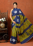 Bagru Block Print Cotton mulmul Sarees With Running Green Purple HS-5071