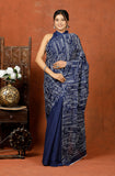 Bagru Block Print Cotton mulmul Sarees With Running Blue HS-5072