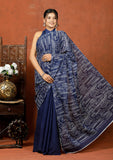 Bagru Block Print Cotton mulmul Sarees With Running Blue HS-5072