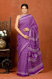 Bagru Block Print Cotton mulmul Sarees With Running Purple HS-5076