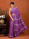 Bagru Block Print Cotton mulmul Sarees With Running Purple HS-5076