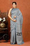 Bagru Block Print Cotton mulmul Sarees With Running Grey HS-5079