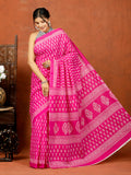 Bagru Block Print Cotton mulmul Sarees With Running Pink HS-5080