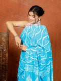 Bagru Block Print Cotton mulmul Sarees With Running Sky Blue HS-5081