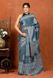 Bagru Block Print Cotton mulmul Sarees With Running Grey HS-5082