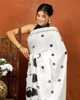 Bagru Block Print Cotton mulmul Sarees With Running White HS-5084