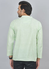 Combo of 2 Men Cotton Self Design Short Kurta Green and Yellow