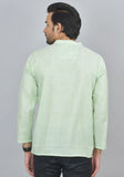 Combo of 2 Men Cotton Self Design Short Kurta Green and Yellow