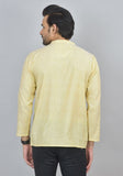 Combo of 2 Men Cotton Self Design Short Kurta Yellow and Peach