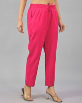 Magenta Pink Solid Cotton Flax Women Trouser