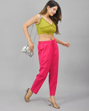 Combo of 2 Red and Magenta Pink Cotton Flax Women Trouser Pant-10379