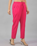 Magenta Pink Solid Cotton Flax Women Trouser
