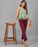 Combo of 2 White and Maroon Cotton Flax Women Trouser Pant-10387