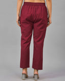 Maroon Solid Cotton Flax Women Trouser