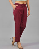Maroon Solid Cotton Flax Women Trouser