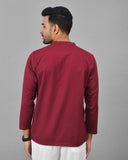 Combo of 2 Men Kurtas Solid Cotton Flax Gray and Maroon