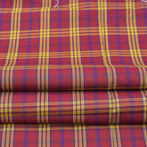 Maroon and Yellow Check Handloom Cotton Fabric