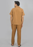 MEN COTTON SHIRT SOLID CO-ORD SET BROWN-47321