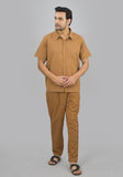 MEN COTTON SHIRT SOLID CO-ORD SET BROWN-47321
