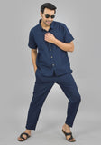 MEN COTTON SHIRT SOLID CO-ORD SET NAVY BLUE-47326