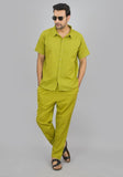 MEN COTTON SHIRT SOLID CO-ORD SET OLIVE GREEN-47325