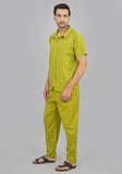 MEN COTTON SHIRT SOLID CO-ORD SET OLIVE GREEN-47325