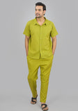 MEN COTTON SHIRT SOLID CO-ORD SET OLIVE GREEN-47325