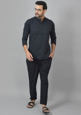 MEN COTTON SOLID CO-ORD SET BLACK-25732