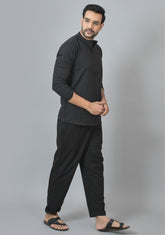 MEN COTTON SOLID CO-ORD SET BLACK-25732