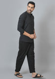 MEN COTTON SOLID CO-ORD SET BLACK-25732