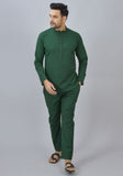 MEN COTTON SOLID CO-ORD SET BOTTLE GREEN-46670