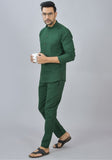 MEN COTTON SOLID CO-ORD SET BOTTLE GREEN-46670
