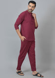 MEN COTTON SOLID CO-ORD SET MAROON-25735