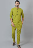 MEN COTTON SOLID CO-ORD SET OLIVE GREEN-25731