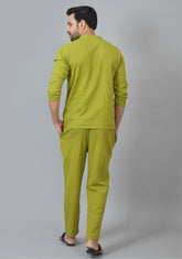 MEN COTTON SOLID CO-ORD SET OLIVE GREEN-25731