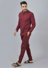 MEN COTTON SOLID CO-ORD SET WINE-25666
