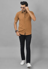 Mens Brown Solid Cotton Shirt